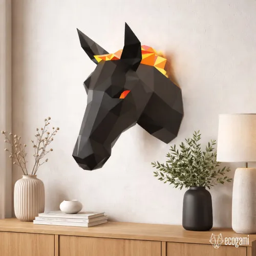Cheval Papercraft PDF – Patron Sculpture Murale 3D DIY Low Poly